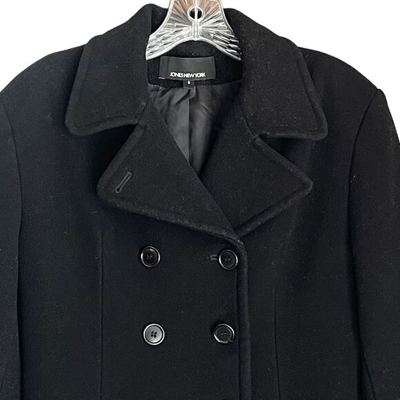 Jones New York Black Wool Cashmere Double Breasted Winter Pea Coat, size 8 - Picture 2 of 8